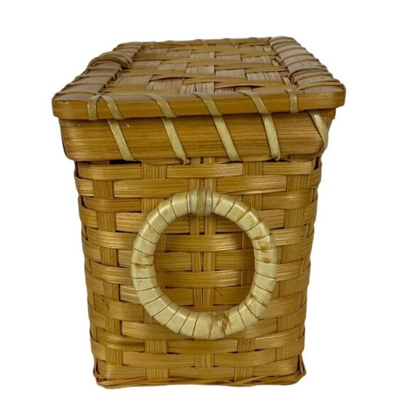 Woven Wicker Lidded Box for Index Cards Recipes Clippings Boho Farmhouse Storage - Picture 6 of 6